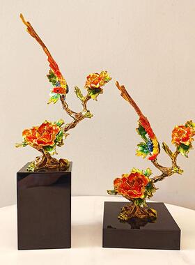 新中式牡丹花小鸟家具装饰摆件样板房客厅电视柜玄关酒柜书房摆设