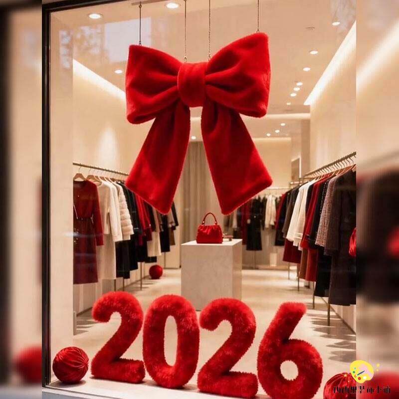 2026新年元旦服装店橱窗大蝴蝶挂件氛围装饰商场活动数字摆件布置