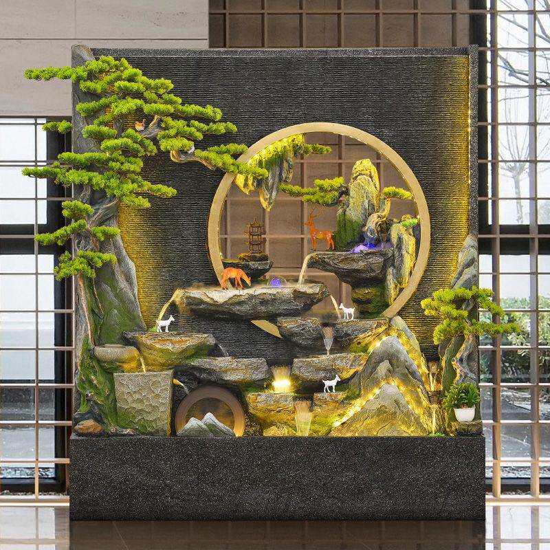 水幕墙流水屏风假山喷泉山水景观庭院花园户外布置招财风水轮摆件