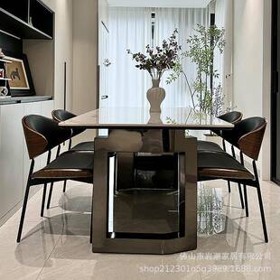 岩板餐桌轻奢现代简约小户型家用高端意式 极简奢石长方形桌椅组合