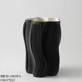 3d装 花瓶条纹景德镇器黑白软摆件创意样板间插花家居饰品简约陶瓷