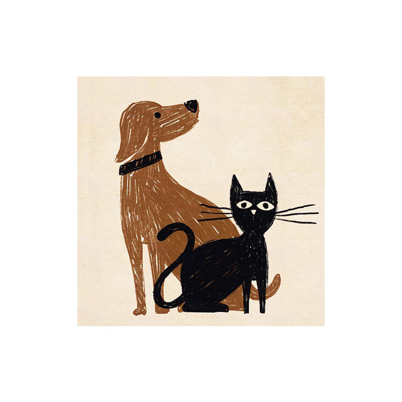 童趣 侘寂风创意小狗小猫儿童房卧室床头装饰画客厅挂画客厅壁画图片