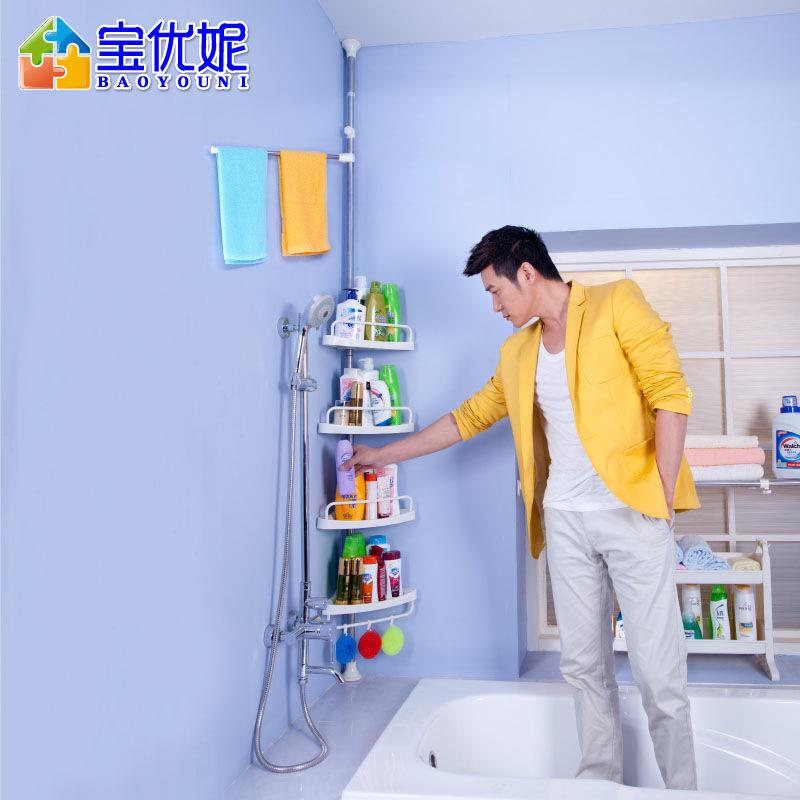 PUY顶天立地物架浴生室三角落地免打孔墙角置落收架转角卫间纳伸