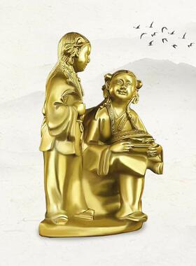 厂家铜和合二圣合家欢乐铜s001卧室摆居件家玄关装像饰家居黄摆件