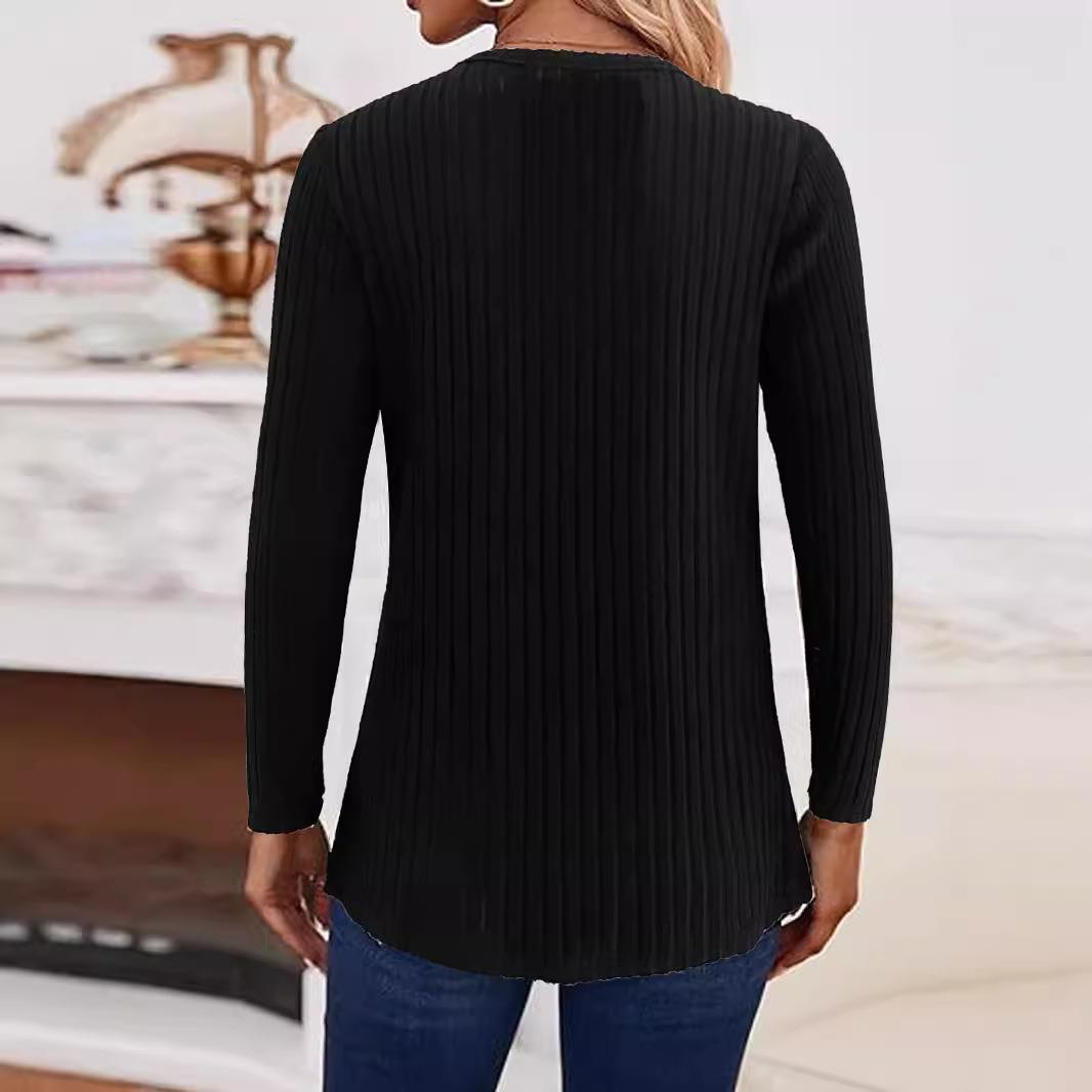 Simple solid color casual knitted button sweater long