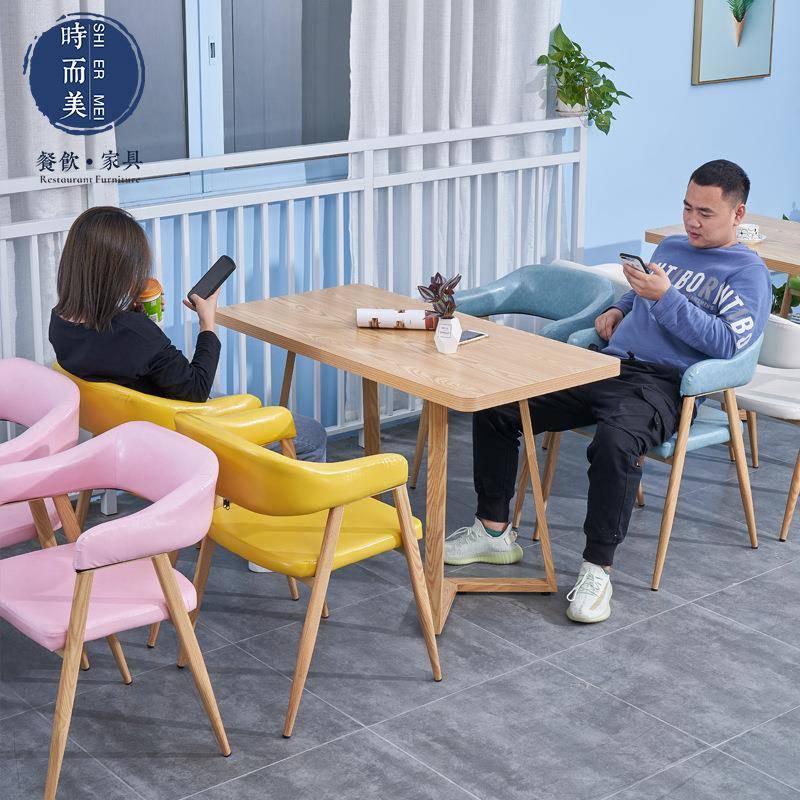 奶茶店桌椅组合网红甜品店小吃店冷饮店快餐店咖啡厅饭店休闲桌椅图片