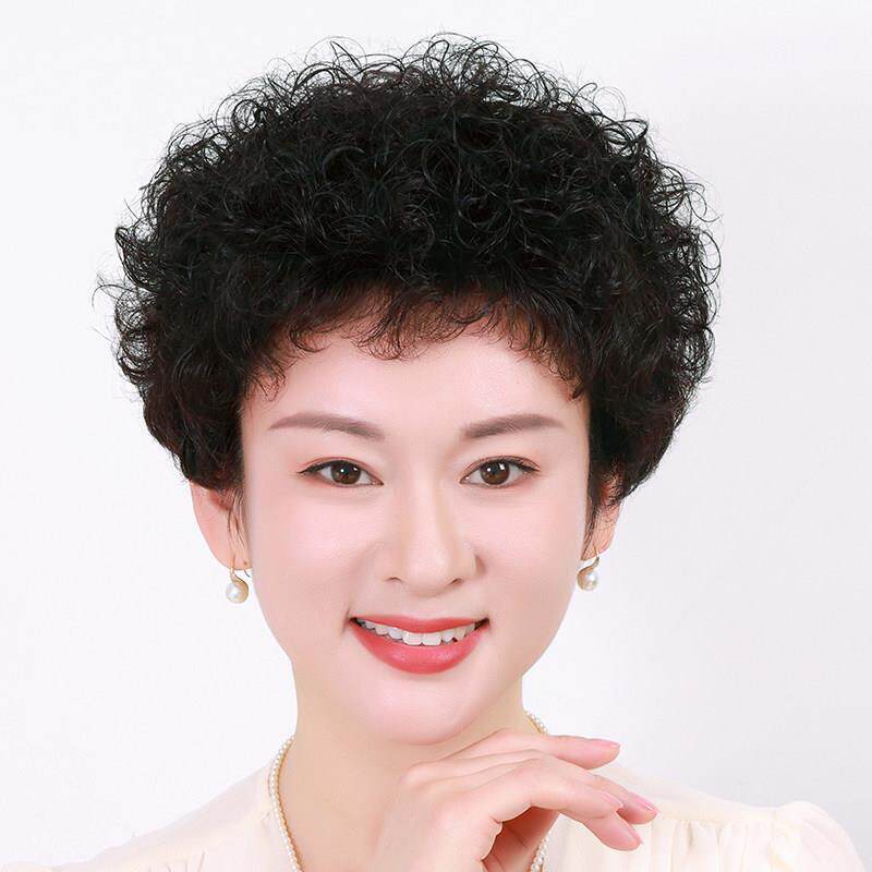 佳秀高端女士浏海假发真人发丝蓬松短卷发中老年假发套短发女卷发