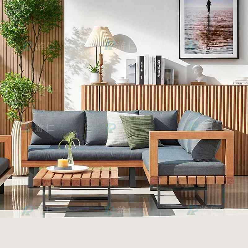 户外柚木沙发园别墅酒庭院休157具闲实木家花组合室店外露天防水