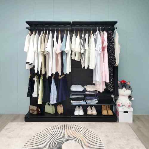 1.9米黑开 放式衣柜置物衣架墙简易铁艺衣帽间金属洞洞板卧室收纳