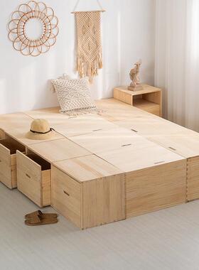 UG73榻榻米FFP木箱拼小柜户型卧室床加宽地飘窗台实木床床高箱储