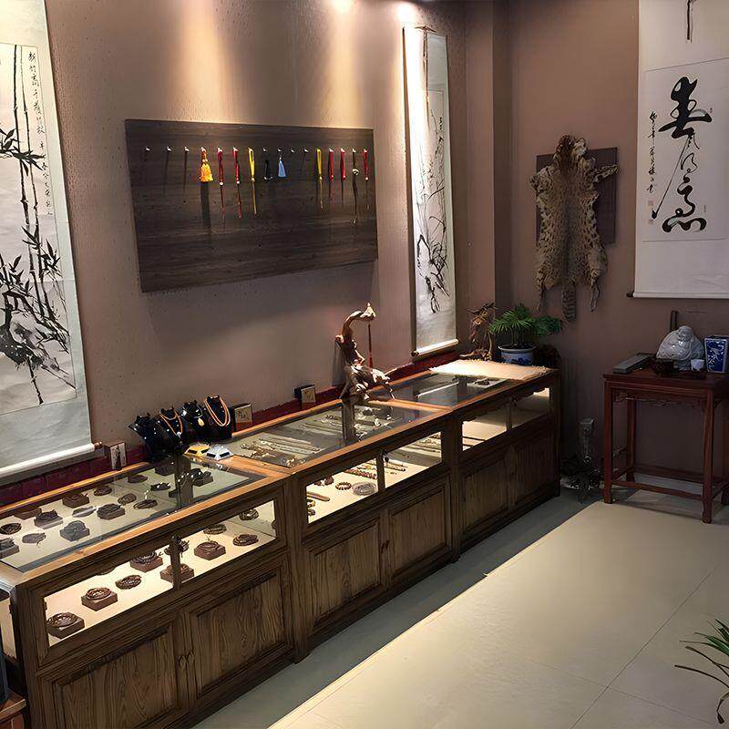 中式实木展示柜玉器饰品陈列柜翡翠首饰展柜复古古玩玻璃柜台珠宝