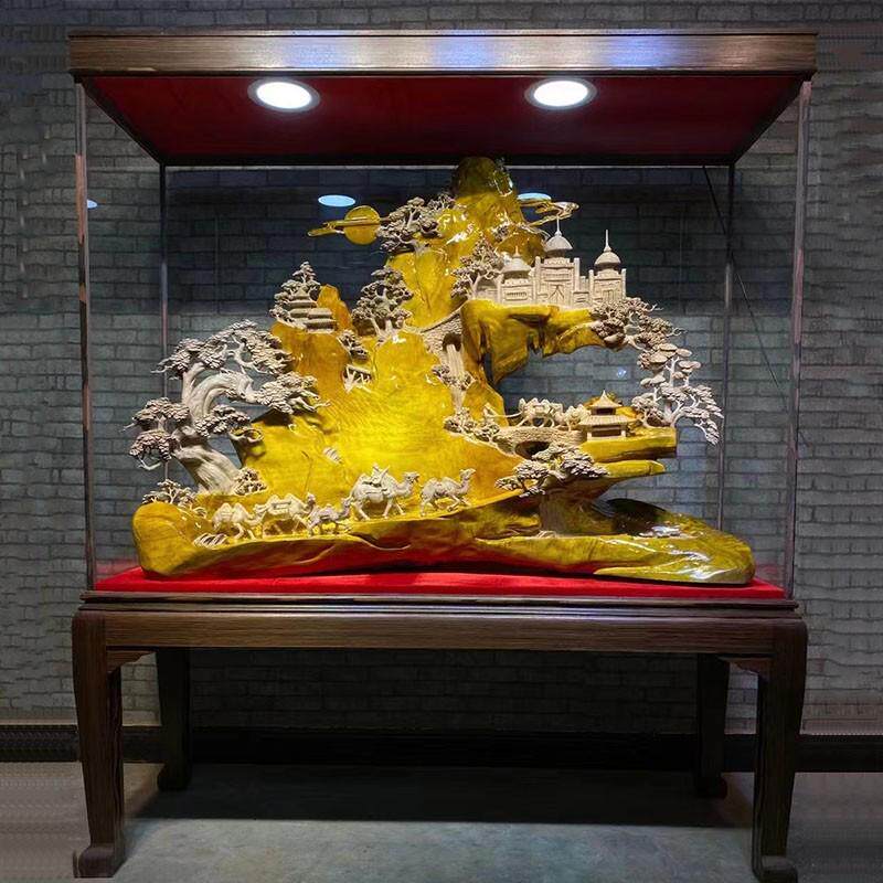 大型崖柏金丝楠木雕摆件客厅装饰八骏马山水花鸟动物根雕开业礼品