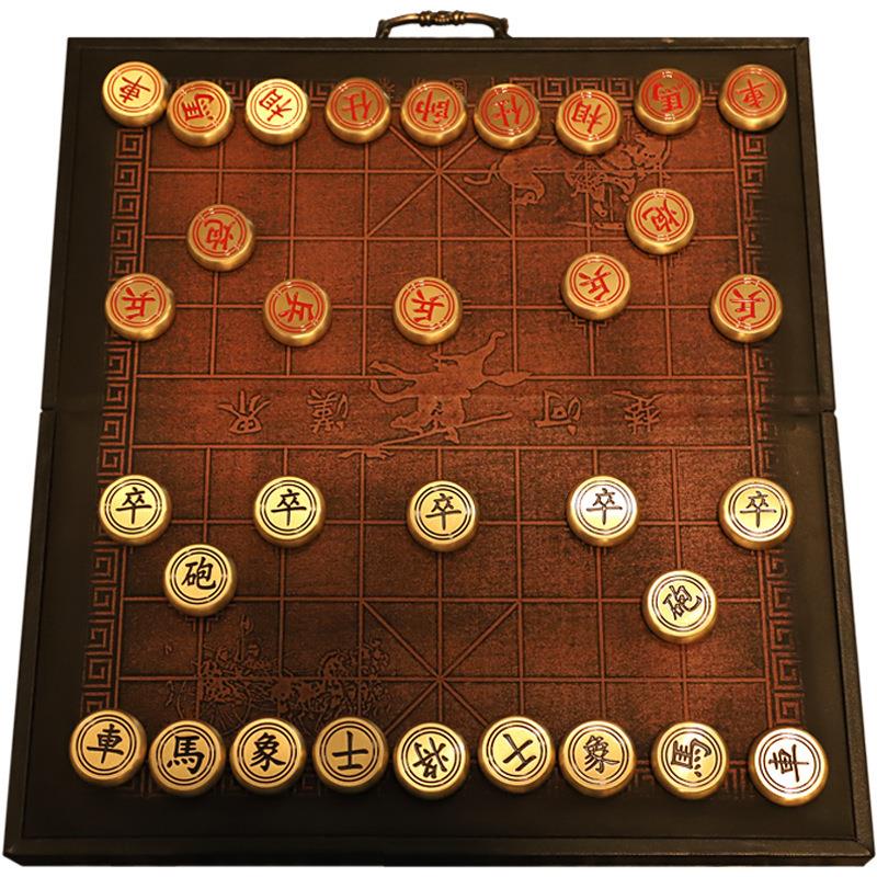 唐腾铜艺黄铜中国象棋实心纯铜工艺品摆件全套象棋商务礼品送长辈