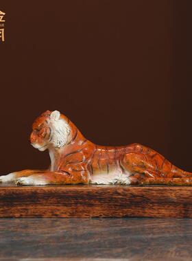 铜金岁月福虎呈祥老虎铜摆件办公室书房卧虎铜器摆件客厅玄关饰品