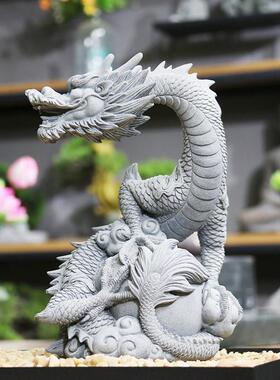 仿青石瑞兽神龙装饰摆件鱼缸微景观造景瑞龙摆设茶桌茶几祥龙茶宠