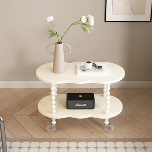 中古式 奶木森斯70几油风可移动边实木小推车法沙发侧边带柜茶几轮