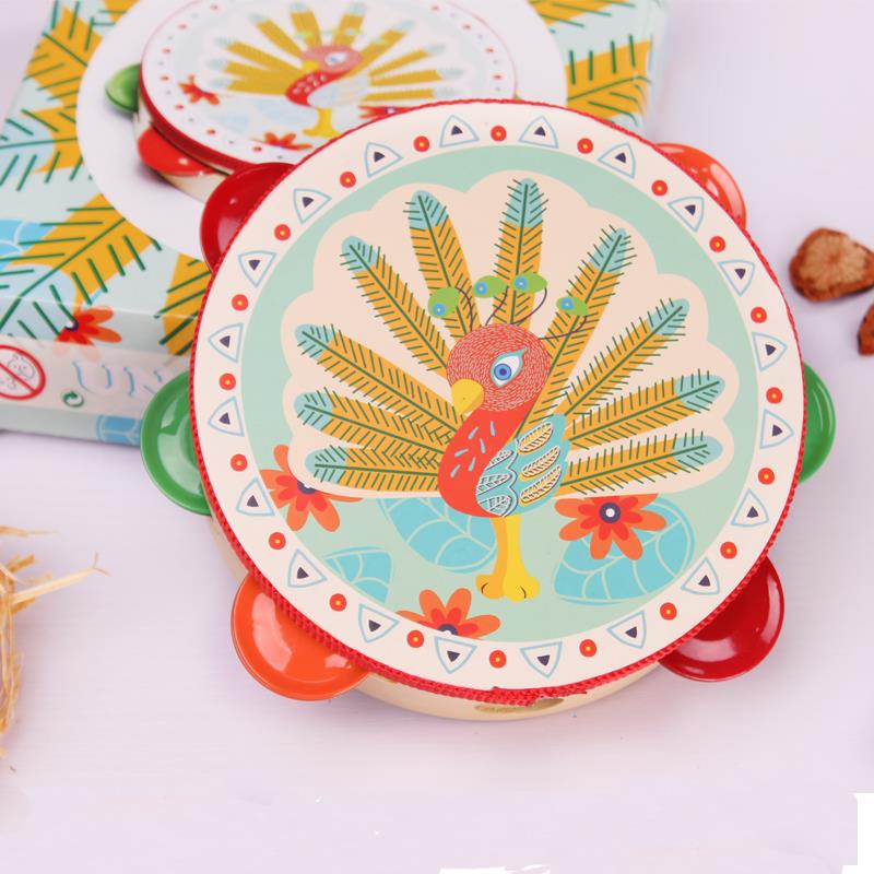 高档幼园宝宝玩具奥尔夫击打乐器铃鼓儿童手手儿鼓木质拍鼓拍拍鼓