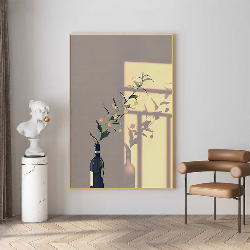 北欧小众艺术感入户玄关装饰画治愈温馨光影花卉客厅挂画酒店壁画图片
