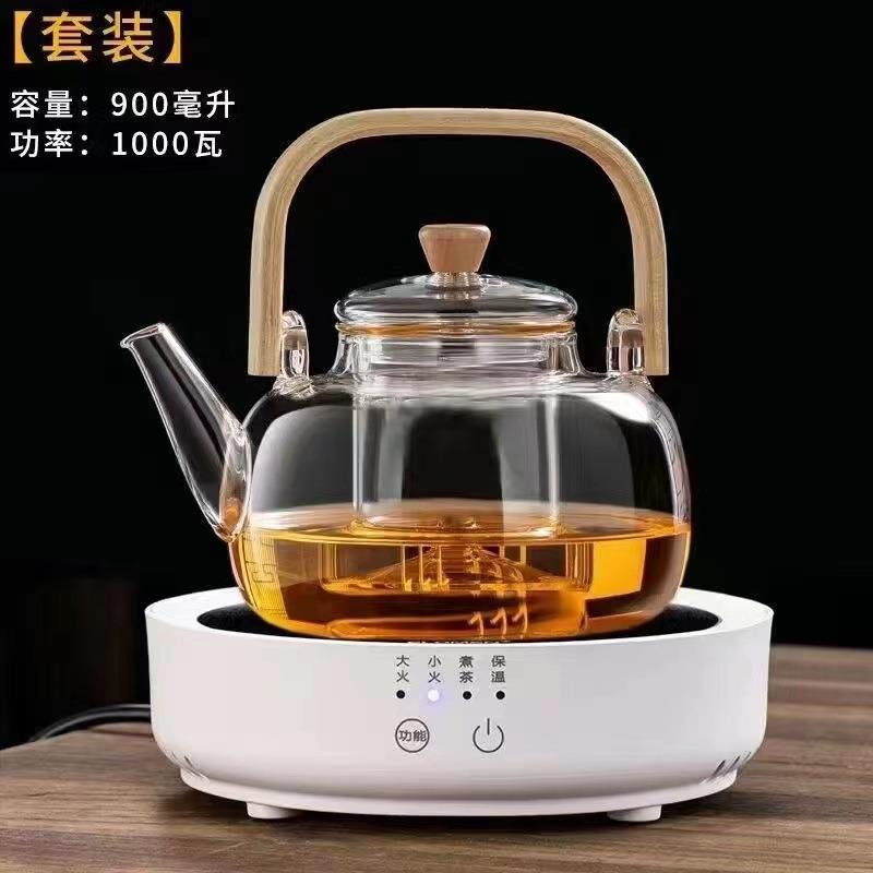 新款玻璃茶壶竹把提梁壶4代高硼硅耐热茶壶泡茶壶茶壶用杯子套装