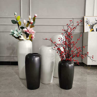 黑白落地花瓶陶瓷简约现代水培装饰摆件多肉大花盆景德镇景观瓶