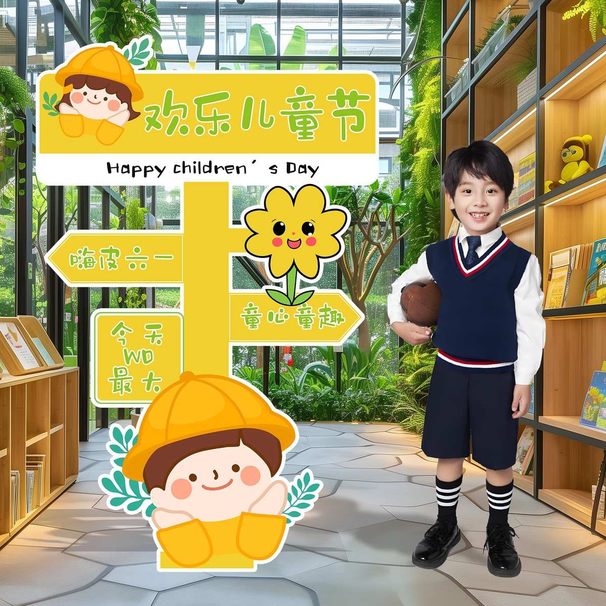 六一儿童节装饰幼儿园小学场景布置班级教室61氛围拍照打卡牌板猫