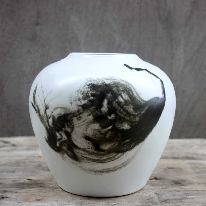 插手绘陶瓷干花盆中式白色新台面装饰器摆件样板房写意花瓶工艺品,鲜花速递/花卉仿真/绿植园艺,花盆,淘宝优惠券,粉丝福利购,淘宝优惠卷