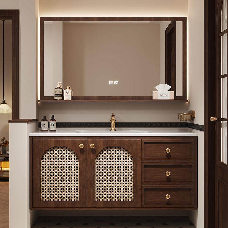 中古风橡木实木浴柜陶瓷一体盆洗漱台法式覆古藤编洗手盆柜组合,家装主材,浴室柜组合,淘宝优惠券,粉丝福利购,淘宝优惠卷