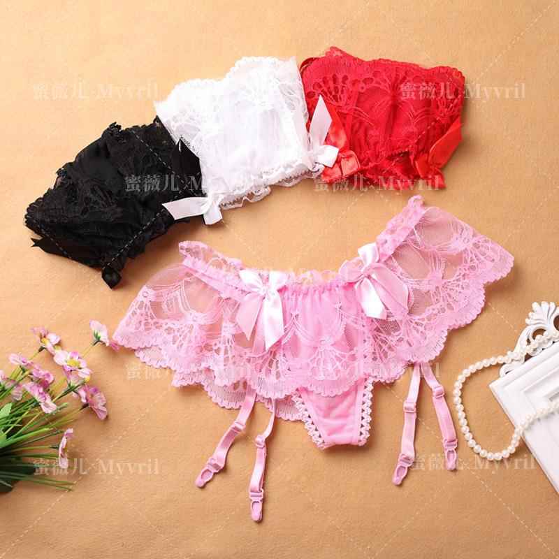 Set Underwear Sexy T-Back Crotch Open Garter Sexy Lace