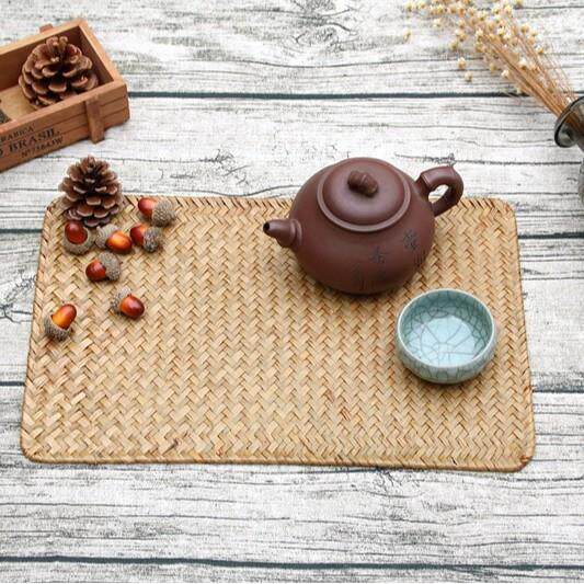 海草手工草编餐垫复古茶几垫方形茶席碗盘杯垫编织隔热餐桌垫子