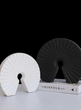 厂家直销现代简约创意黑白色扇形摆件新中式样板房售楼处装饰品电