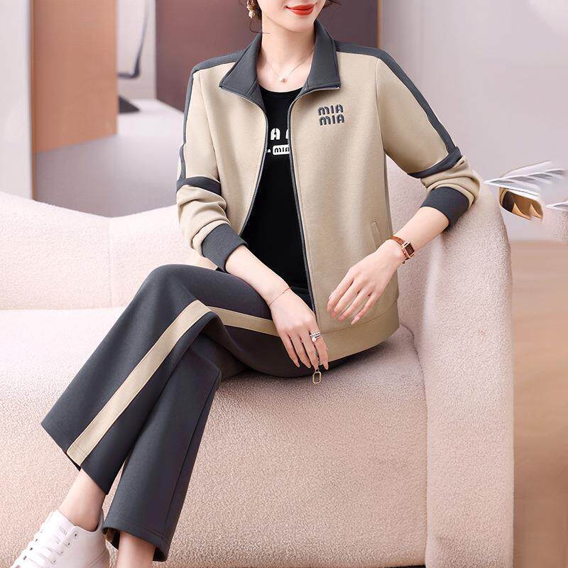 妈妈春装2025新款运动服套装中老年女春秋休闲外套宽松大码三件套