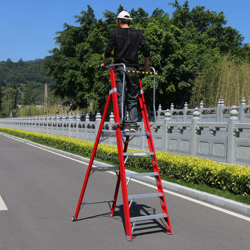 玻璃钢绝缘人字平台折叠梯工程梯子扶手爬梯围栏安全工作梯货架梯