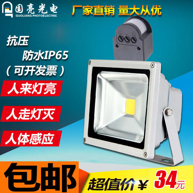 LED红外线人体感应投光灯泛光投光控灯10W20W30W50W户外防水