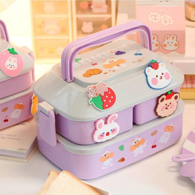Kawaii Portable Lunch Box For Girls School Kids Plastic Picn - 实物图