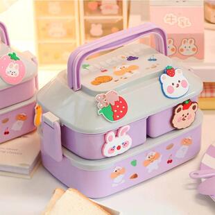 Kawaii Portable Lunch Box For Girls School Kids Plastic Picn