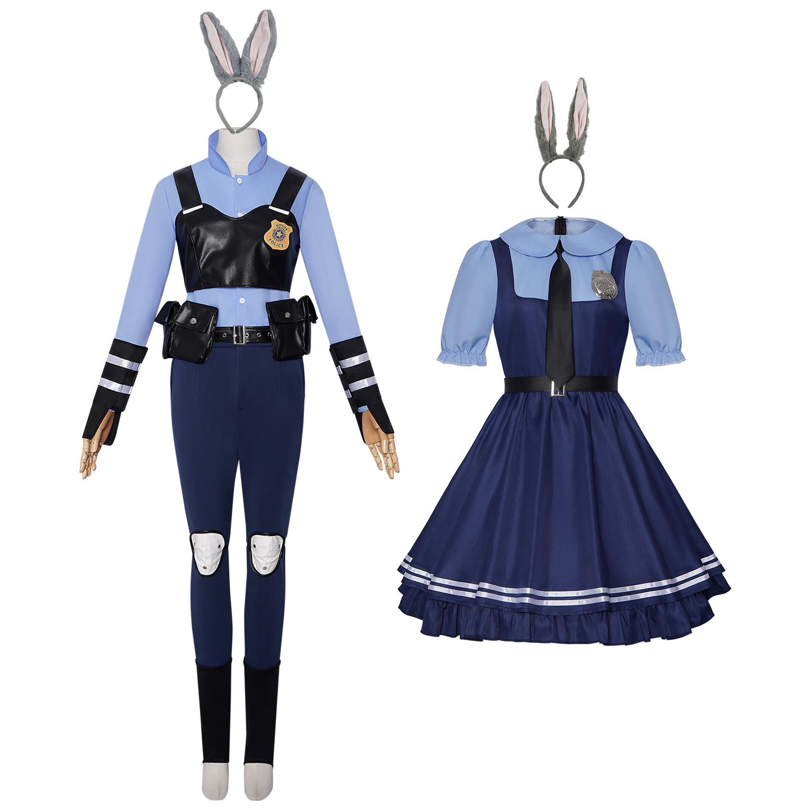 疯狂动物城cos服judy朱迪兔子警官洋装长裤儿童演出服成人现货