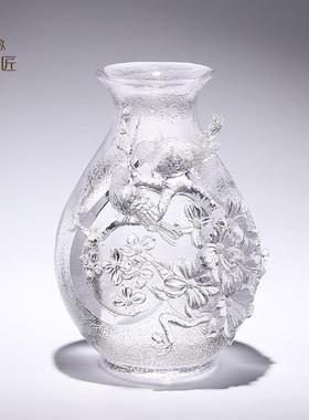 高档法琉璃喜上眉梢梅居花摆件乔迁新礼物瓶客厅家居水晶装古饰工