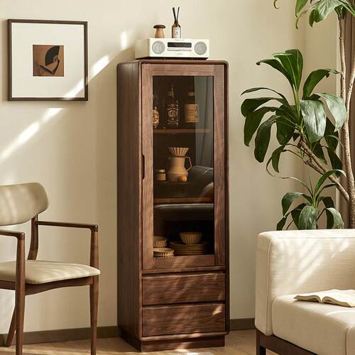 半茶伴木“清欢柜”北美黑胡桃酒柜北欧立柜客厅玻璃展示储物柜