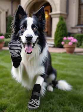 亚马逊防滑宠物袜子狗狗袜套黑色绑带透气pvc胶印中大型犬地板袜