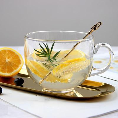 钢化玻璃杯金边杯大容量早餐燕麦杯家用牛奶杯微波炉耐热加厚带盖