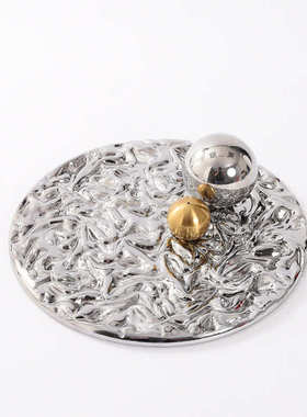 现代简约轻奢电镀玻璃水波纹托盘样板间售楼处茶几餐桌装饰盘摆件