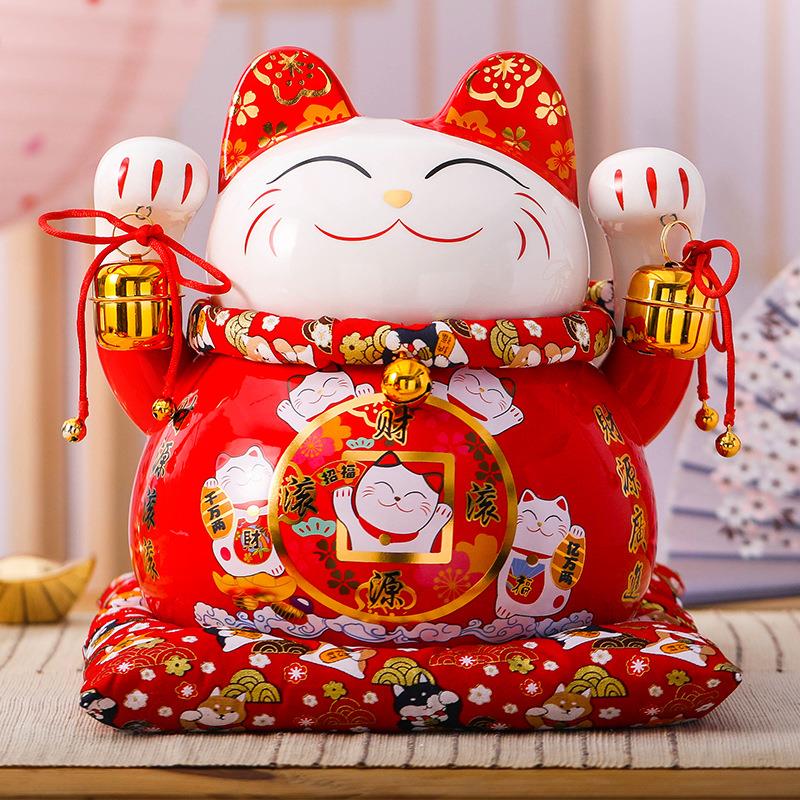 ku55911寸罐猫招财猫陶瓷摆件存钱家居创意摆设玄关乔新迁居喜礼