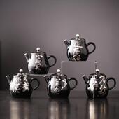 宋瑜鎏银陶瓷茶壶带茶滤手绘中式 釉上彩茶具家用泡茶器厂家直销