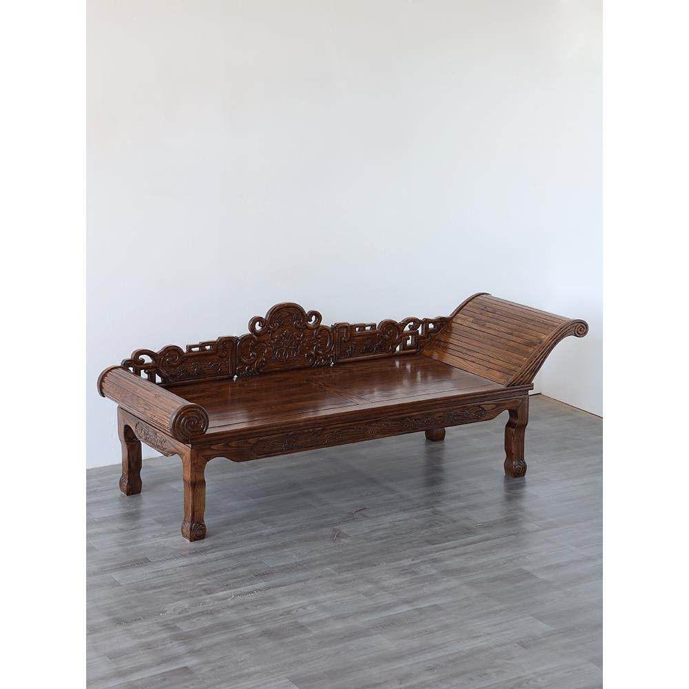 实木贵妃床中式榆木雕花仿古美人榻小户型客厅沙发躺椅单人罗汉床