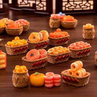 微景观简约创意柿子柿饼如意筐仿真食玩系列 DIY装饰品微缩小摆件