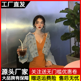 复古浅色牛仔外套女春秋韩版时尚洋气休闲百搭牛仔褂短款夹克上衣