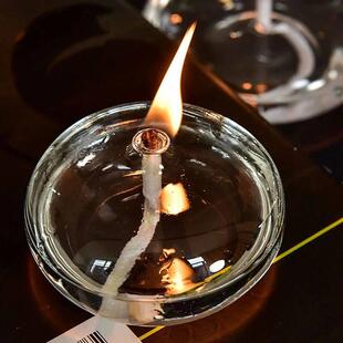 Glass Transparent Oblate with Oil Lamp Candlestick Handmade