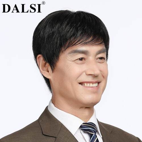新款中老假发年男自然真中年男短士真发逼假发发真人发丝假发头套