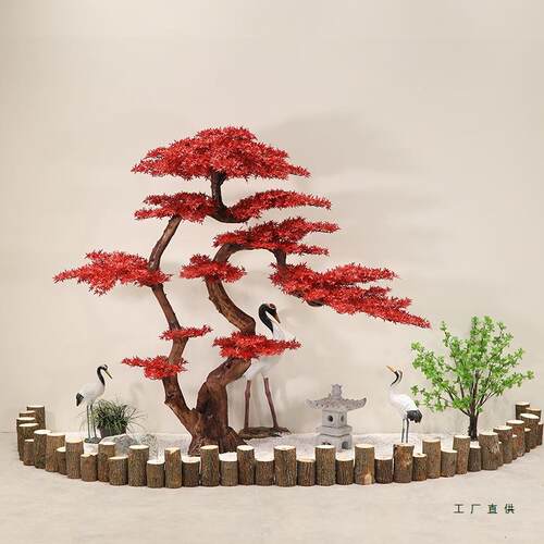 红枫树红松树迎客松假树落地中式造景摆件落地罗汉松大型景观