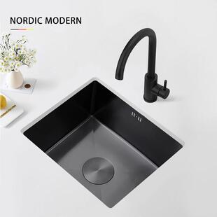 中岛吧台黑色方形不锈钢厨房水槽单水槽迷你家用台下洗碗水池洗菜